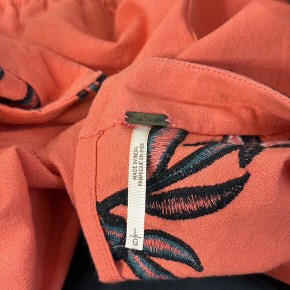 Free People Sophia Embroidered Romper Coral Orange Boho Floral Scalloped Large - Picture 9 of 15